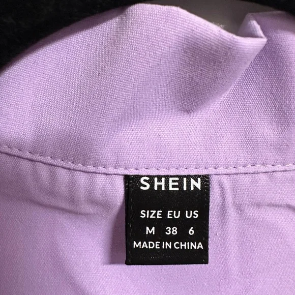 Shein oversized button down with pocket shirt NWOT. Lilac - Picture 3 of 3
